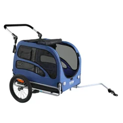 VEVOR Dog Bike Trailer, Supports up to 100 lbs, 2-in-1 Pet Stroller Cart Bicycle Carrier, Easy Folding Cart Frame with Quick Release Wheels, Universal Bicycle Coupler, Reflectors, Flag, Blue/Black