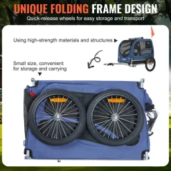 VEVOR Dog Bike Trailer, Supports up to 100 lbs, Pet Cart Bicycle Carrier, Easy Folding Frame with Quick Release Wheels, Universal Bicycle Coupler, Reflectors, Flag, Collapsible to Store, Blue/Black