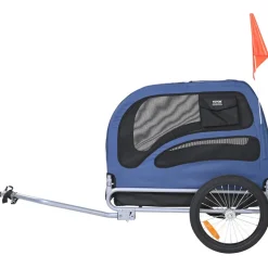VEVOR Dog Bike Trailer, Supports up to 100 lbs, Pet Cart Bicycle Carrier, Easy Folding Frame with Quick Release Wheels, Universal Bicycle Coupler, Reflectors, Flag, Collapsible to Store, Blue/Black