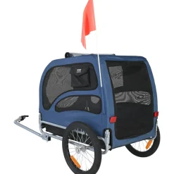 VEVOR Dog Bike Trailer, Supports up to 100 lbs, Pet Cart Bicycle Carrier, Easy Folding Frame with Quick Release Wheels, Universal Bicycle Coupler, Reflectors, Flag, Collapsible to Store, Blue/Black