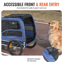 VEVOR Dog Bike Trailer, Supports up to 100 lbs, Pet Cart Bicycle Carrier, Easy Folding Frame with Quick Release Wheels, Universal Bicycle Coupler, Reflectors, Flag, Collapsible to Store, Blue/Black