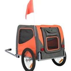 VEVOR Dog Bike Trailer, Supports up to 66 lbs, Pet Cart Bicycle Carrier, Easy Folding Frame with Quick Release Wheels, Universal Bicycle Coupler, Reflectors, Flag, Collapsible to Store, Orange/Gray