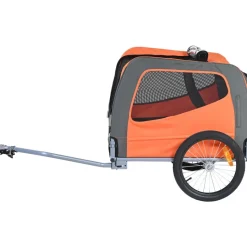 VEVOR Dog Bike Trailer, Supports up to 66 lbs, Pet Cart Bicycle Carrier, Easy Folding Frame with Quick Release Wheels, Universal Bicycle Coupler, Reflectors, Flag, Collapsible to Store, Orange/Gray