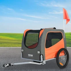 VEVOR Dog Bike Trailer, Supports up to 66 lbs, Pet Cart Bicycle Carrier, Easy Folding Frame with Quick Release Wheels, Universal Bicycle Coupler, Reflectors, Flag, Collapsible to Store, Orange/Gray