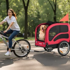 VEVOR Dog Bike Trailer, Supports up to 100 lbs, Pet Cart Bicycle Carrier for Small & Large Dogs, Easy Folding Frame with Quick Release Wheel, Universal Bicycle Coupler, Reflector, Flag, Internal Leash