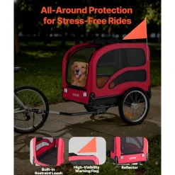 VEVOR Dog Bike Trailer, Supports up to 100 lbs, Pet Cart Bicycle Carrier for Small & Large Dogs, Easy Folding Frame with Quick Release Wheel, Universal Bicycle Coupler, Reflector, Flag, Internal Leash