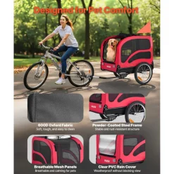 VEVOR Dog Bike Trailer, Supports up to 100 lbs, Pet Cart Bicycle Carrier for Small & Large Dogs, Easy Folding Frame with Quick Release Wheel, Universal Bicycle Coupler, Reflector, Flag, Internal Leash