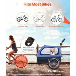 VEVOR Dog Bike Trailer, Supports up to 88 lbs, 2-in-1 Pet Stroller Cart Bicycle Carrier for Small & Large Dogs, Easy Folding Frame with Quick Release Wheel, Universal Bicycle Coupler, Internal Leash