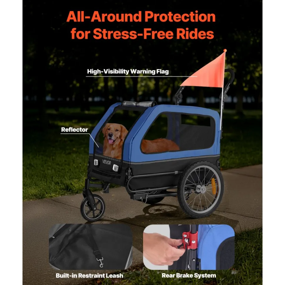 VEVOR Dog Bike Trailer, Supports up to 88 lbs, 2-in-1 Pet Stroller Cart Bicycle Carrier for Small & Large Dogs, Easy Folding Frame with Quick Release Wheel, Universal Bicycle Coupler, Internal Leash
