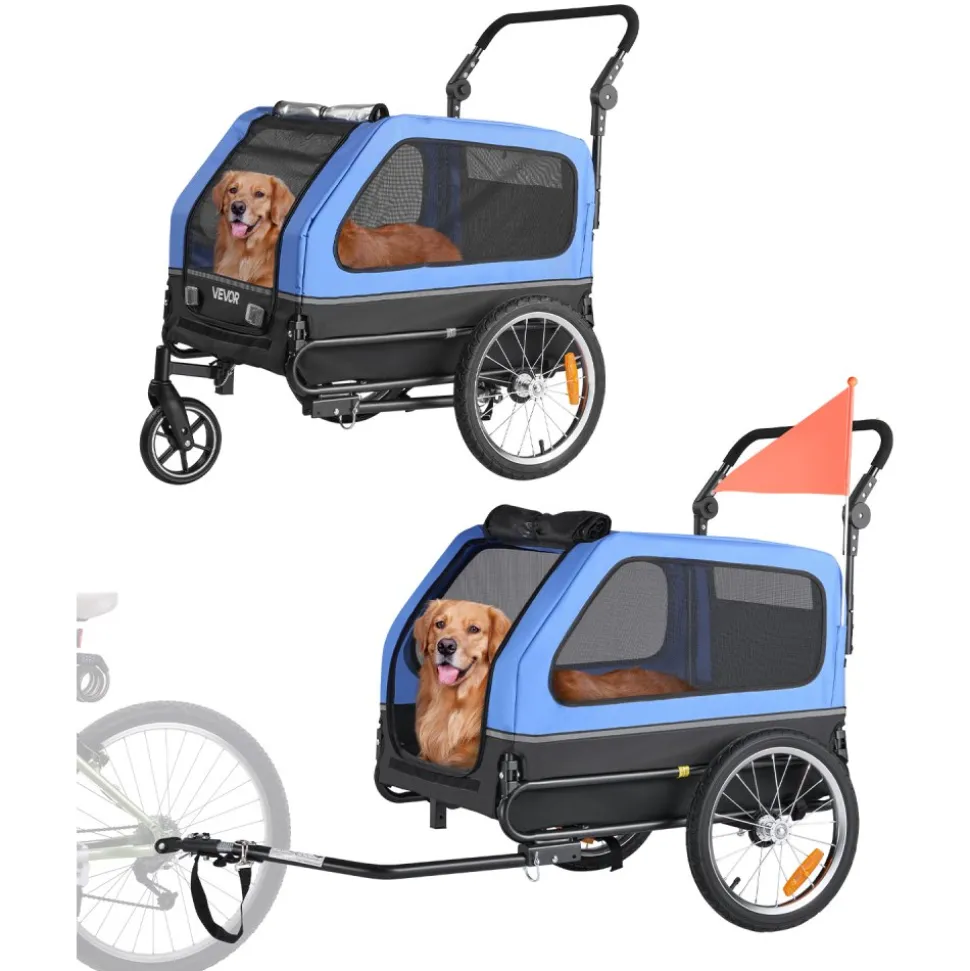 VEVOR Dog Bike Trailer, Supports up to 88 lbs, 2-in-1 Pet Stroller Cart Bicycle Carrier for Small & Large Dogs, Easy Folding Frame with Quick Release Wheel, Universal Bicycle Coupler, Internal Leash