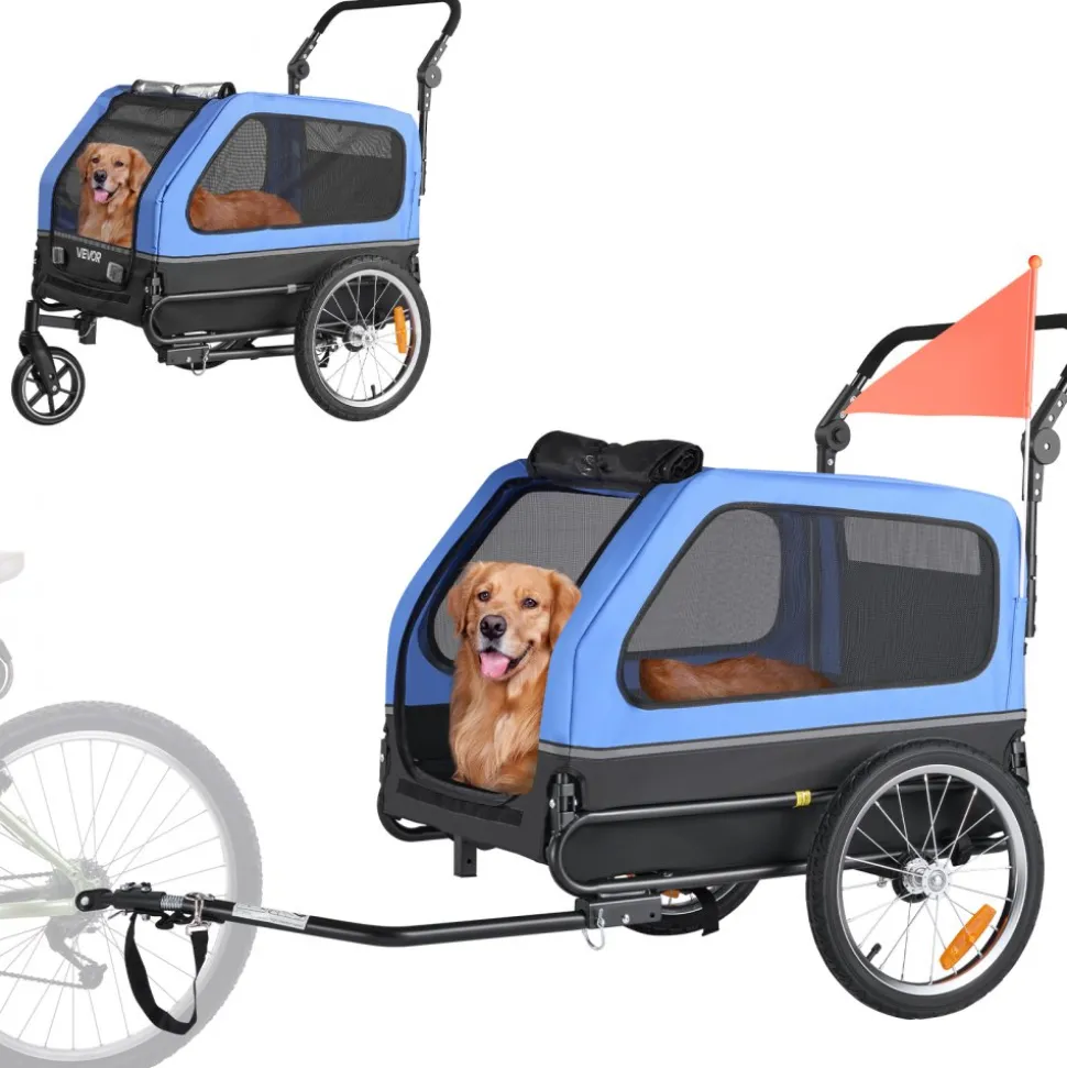 VEVOR Dog Bike Trailer, Supports up to 88 lbs, 2-in-1 Pet Stroller Cart Bicycle Carrier for Small & Large Dogs, Easy Folding Frame with Quick Release Wheel, Universal Bicycle Coupler, Internal Leash