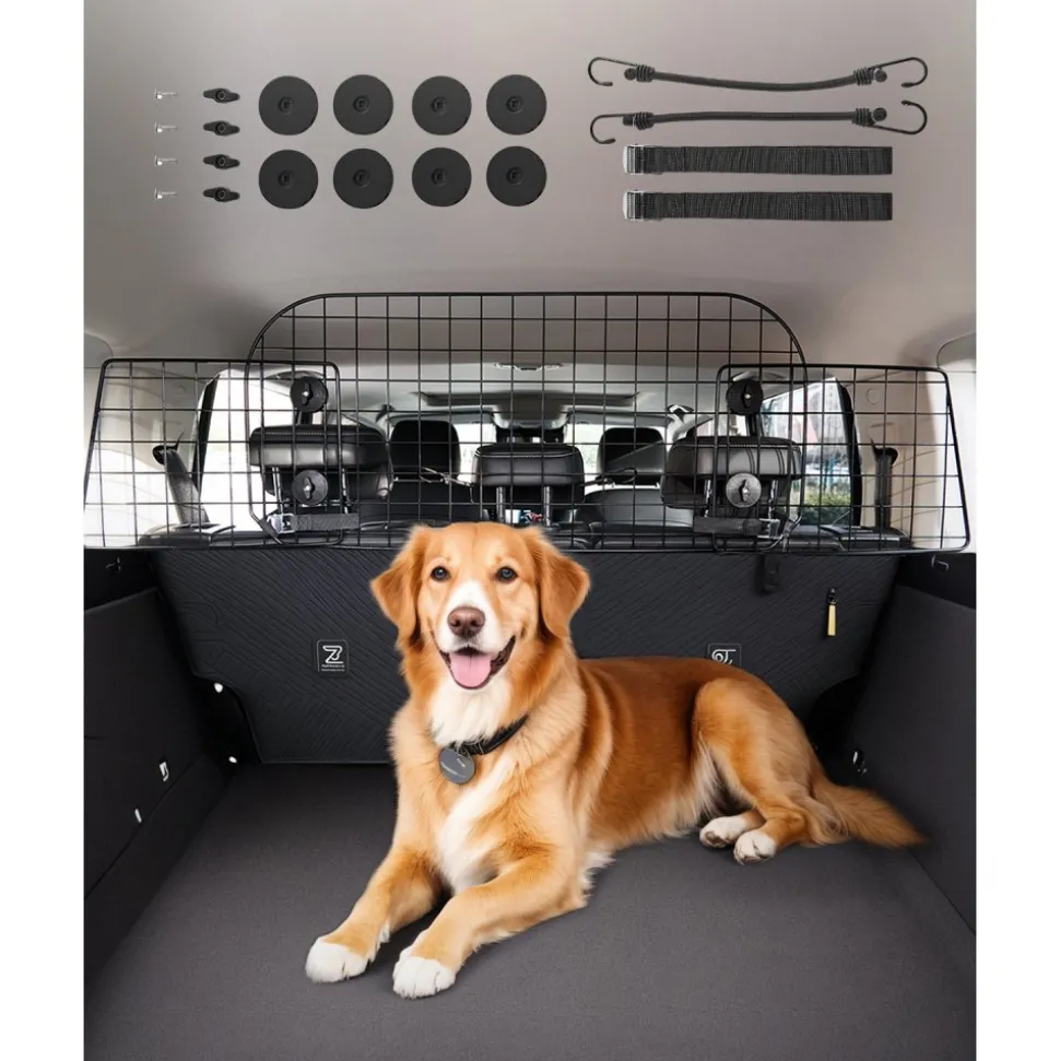 VEVOR Dog Car Barrier, 38"-66.3" Adjustable Car Divider for Trunk Cargo Area, Universal-Fit Back Seat Heavy-Duty Wire Mesh Dogs Separator Guard Net, Vehicle Pet Barrier for Sedans, Trucks and SUVs