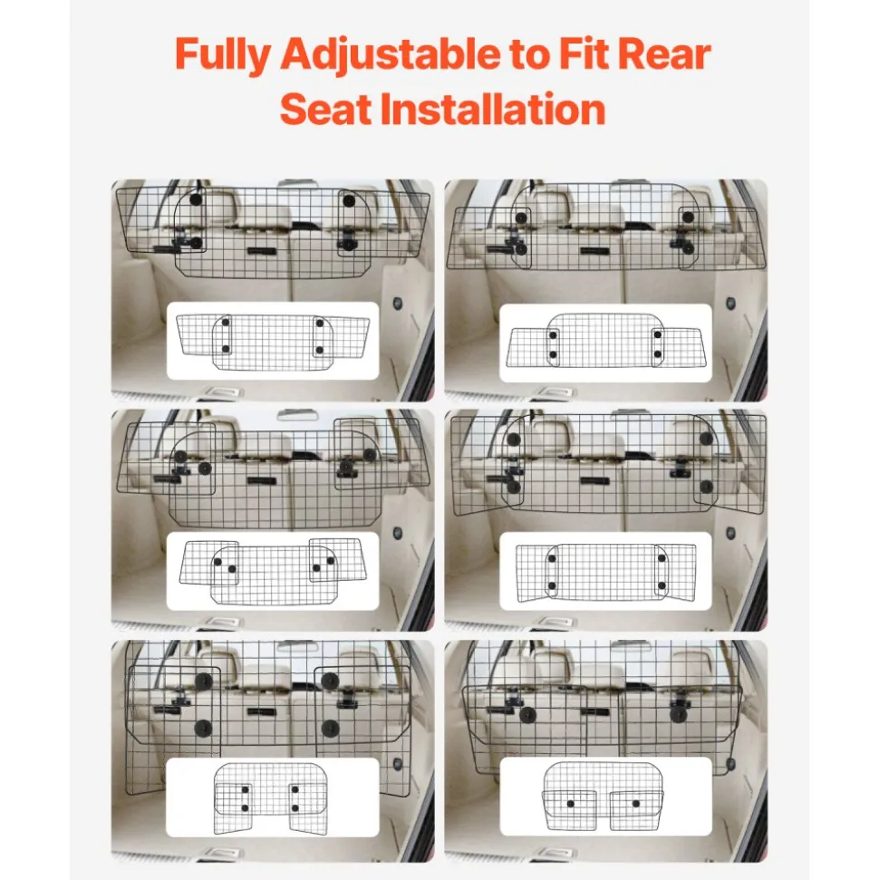 VEVOR Dog Car Barrier, 38"-66.3" Adjustable Car Divider for Trunk Cargo Area, Universal-Fit Back Seat Heavy-Duty Wire Mesh Dogs Separator Guard Net, Vehicle Pet Barrier for Sedans, Trucks and SUVs