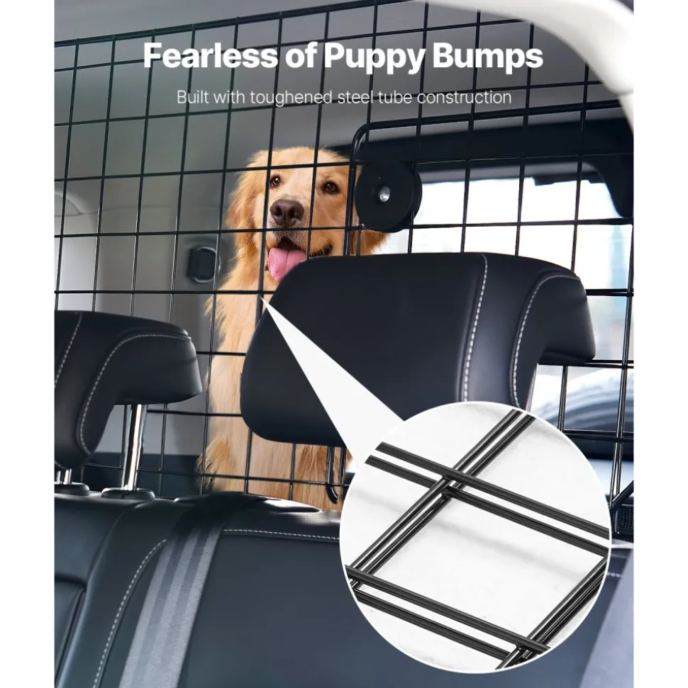 VEVOR Dog Car Barrier, 38"-66.3" Adjustable Car Divider for Trunk Cargo Area, Universal-Fit Back Seat Heavy-Duty Wire Mesh Dogs Separator Guard Net, Vehicle Pet Barrier for Sedans, Trucks and SUVs