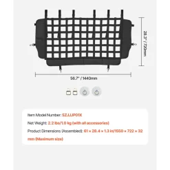 VEVOR Dog Car Barrier, Mesh Cargo Pet Net for Jeep Wrangler JK 2007-2017 JL 20018-2024, Vehicle Pet Barrier Fits Behind Rear Seat Cargo Area, Scratch and Tear-Resistant Polyester Mesh, Easy to Install