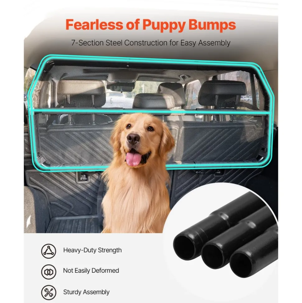 VEVOR Dog Car Barrier, 46" Wide Car Divider for Cargo Area, Vehicle Pet Barrier with See Through Net Mesh, Universal-Fit Dog Car Barrier for Small-Sized SUVs, Trucks and Vehicle, Black