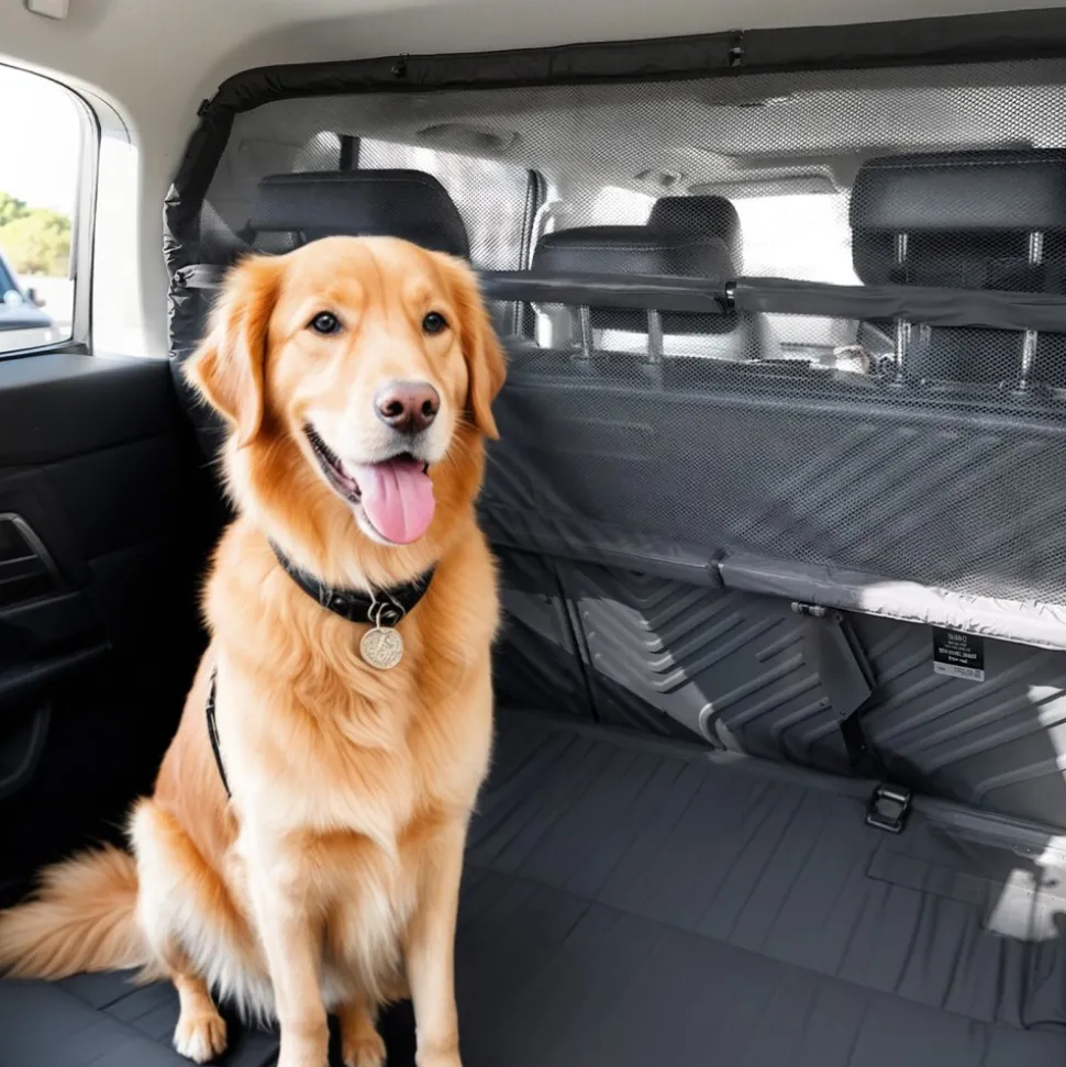 VEVOR Dog Car Barrier, 46" Wide Car Divider for Cargo Area, Vehicle Pet Barrier with See Through Net Mesh, Universal-Fit Dog Car Barrier for Small-Sized SUVs, Trucks and Vehicle, Black