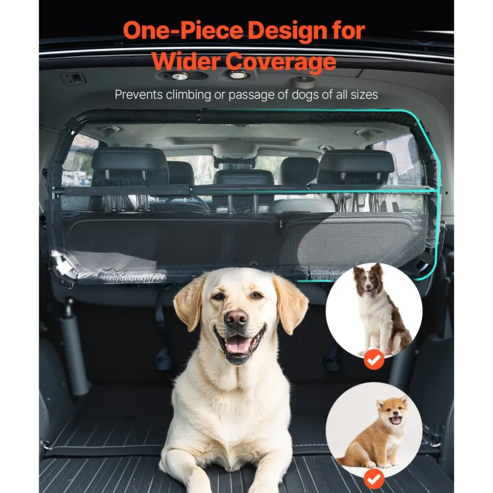 VEVOR Dog Car Barrier, 46" Wide Car Divider for Cargo Area, Vehicle Pet Barrier with See Through Net Mesh, Universal-Fit Dog Car Barrier for Small-Sized SUVs, Trucks and Vehicle, Black