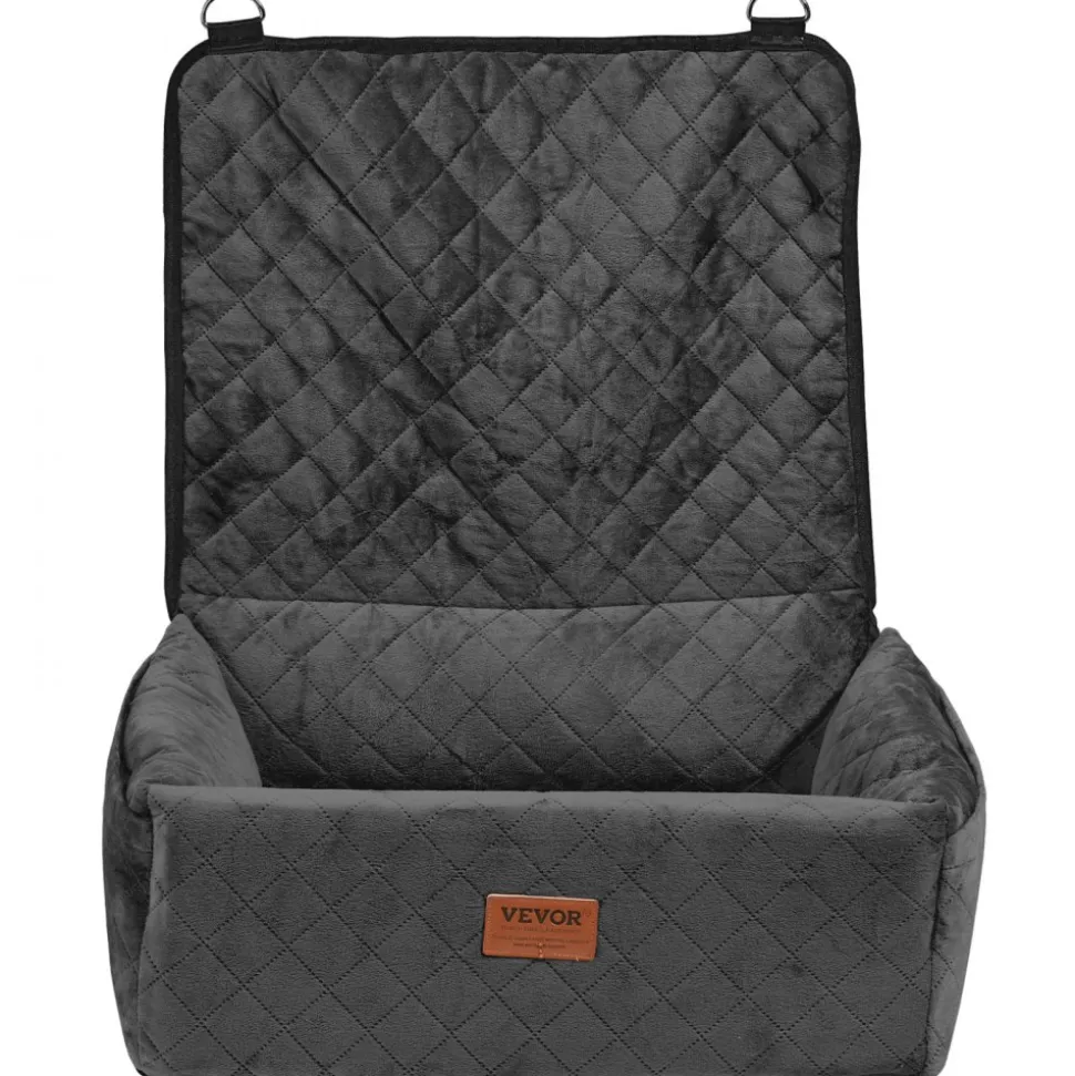 VEVOR Dog Car Seat, Dog Booster Seat for Car with A Storage Pocket, Clip-On Safety Leash, Sponge and PP Cotton Filling, Dog Car Bed for Small & Medium Dog up to 40lbs, Black