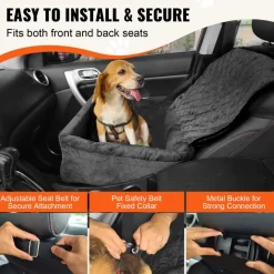 VEVOR Dog Car Seat, Dog Booster Seat for Car with A Storage Pocket, Clip-On Safety Leash, Sponge and PP Cotton Filling, Dog Car Bed for Small & Medium Dog up to 40lbs, Black