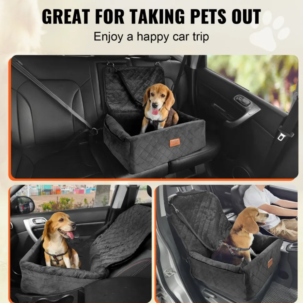 VEVOR Dog Car Seat, Dog Booster Seat for Car with A Storage Pocket, Clip-On Safety Leash, Sponge and PP Cotton Filling, Dog Car Bed for Small & Medium Dog up to 40lbs, Black