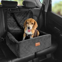 VEVOR Dog Car Seat, Dog Booster Seat for Car with A Storage Pocket, Clip-On Safety Leash, Sponge and PP Cotton Filling, Dog Car Bed for Small & Medium Dog up to 40lbs, Black