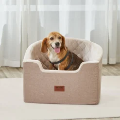 VEVOR Dog Car Seat, Waterproof Dog Booster Seat for Car with A Storage Pocket, Clip-On Safety Leash and Sponge Filling, Dog Car Bed for Small & Medium Dog up to 55lbs, Brown
