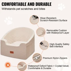 VEVOR Dog Car Seat, Waterproof Dog Booster Seat for Car with A Storage Pocket, Clip-On Safety Leash and Sponge Filling, Dog Car Bed for Small & Medium Dog up to 55lbs, Brown
