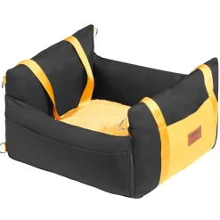 VEVOR Dog Car Seat, Waterproof Dog Booster Seat for Car with Side Handles and A Storage Pocket, Clip-On Safety Leash and PP Cotton Filling, Dog Car Bed for Small Dog up to 25lbs, Black