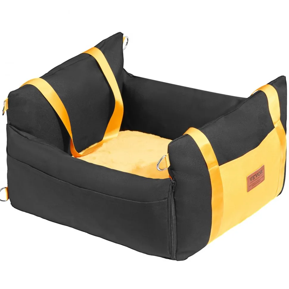 VEVOR Dog Car Seat, Waterproof Dog Booster Seat for Car with Side Handles and A Storage Pocket, Clip-On Safety Leash and PP Cotton Filling, Dog Car Bed for Small Dog up to 25lbs, Black