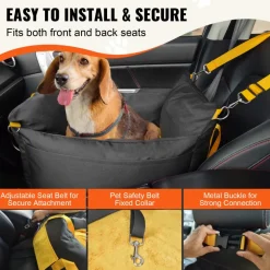 VEVOR Dog Car Seat, Waterproof Dog Booster Seat for Car with Side Handles and A Storage Pocket, Clip-On Safety Leash and PP Cotton Filling, Dog Car Bed for Small Dog up to 25lbs, Black