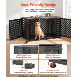 VEVOR Dog Crate Furniture, 48 Inch Heavy Duty Dog Kennel Furniture Indoor for Large Dogs, Sturdy Steel Decorative Pet Cage House End Table with 3 Doors, Detachable Tray & Escape-Proof Locks, Black