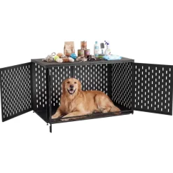 VEVOR Dog Crate Furniture, 48 Inch Heavy Duty Dog Kennel Furniture Indoor for Large Dogs, Sturdy Steel Decorative Pet Cage House End Table with 3 Doors, Detachable Tray & Escape-Proof Locks, Black