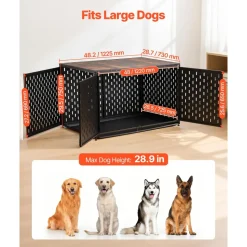 VEVOR Dog Crate Furniture, 48 Inch Heavy Duty Dog Kennel Furniture Indoor for Large Dogs, Sturdy Steel Decorative Pet Cage House End Table with 3 Doors, Detachable Tray & Escape-Proof Locks, Black