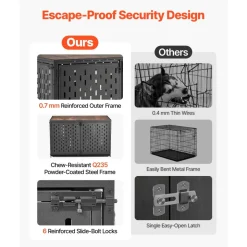 VEVOR Dog Crate Furniture, 48 Inch Heavy Duty Dog Kennel Furniture Indoor for Large Dogs, Sturdy Steel Decorative Pet Cage House End Table with 3 Doors, Detachable Tray & Escape-Proof Locks, Black