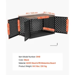 VEVOR Dog Crate Furniture, 48 Inch Heavy Duty Dog Kennel Furniture Indoor for Large Dogs, Sturdy Steel Decorative Pet Cage House End Table with 3 Doors, Detachable Tray & Escape-Proof Locks, Black