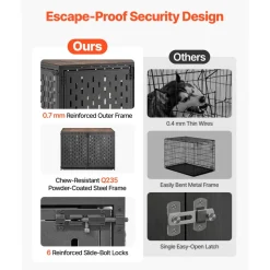 VEVOR Dog Crate Furniture, 42 Inch Heavy Duty Dog Kennel Furniture Indoor for Small & Medium Dogs, Steel Decorative Pet Cage House End Table with 3 Doors, Detachable Tray & Escape-Proof Locks, Black