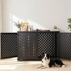 VEVOR Dog Crate Furniture, 42 Inch Heavy Duty Dog Kennel Furniture Indoor for Small & Medium Dogs, Steel Decorative Pet Cage House End Table with 3 Doors, Detachable Tray & Escape-Proof Locks, Black
