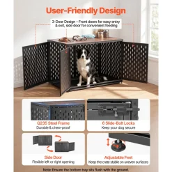 VEVOR Dog Crate Furniture, 42 Inch Heavy Duty Dog Kennel Furniture Indoor for Small & Medium Dogs, Steel Decorative Pet Cage House End Table with 3 Doors, Detachable Tray & Escape-Proof Locks, Black