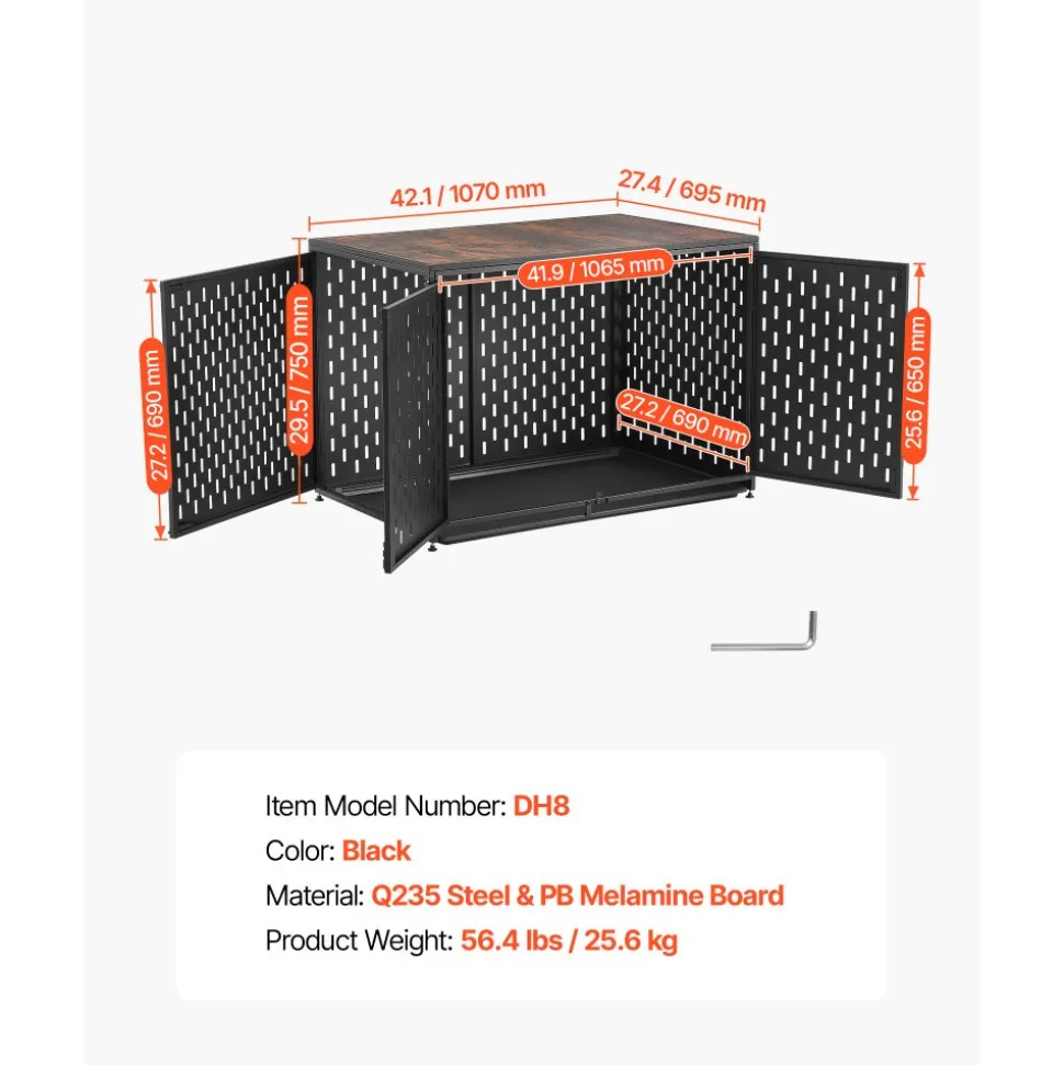 VEVOR Dog Crate Furniture, 42 Inch Heavy Duty Dog Kennel Furniture Indoor for Small & Medium Dogs, Steel Decorative Pet Cage House End Table with 3 Doors, Detachable Tray & Escape-Proof Locks, Black