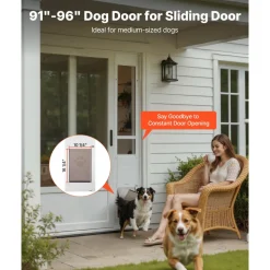 VEVOR Dog Door for Sliding Glass Door, 75 7/8"-80 11/16" Adjustable Height Doggy Door for Sliding Doors, Aluminum Frame Tempered Glass Pet Door with Hinge Structure Flap and Lock for Medium-Sized Dogs