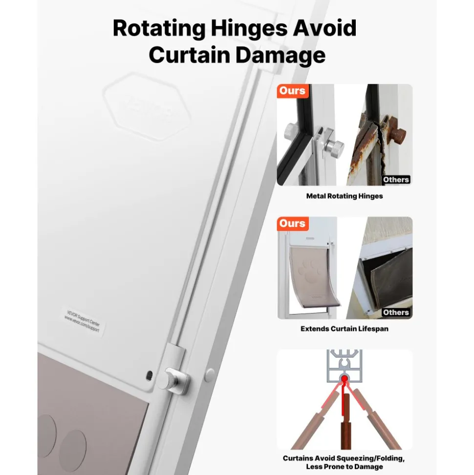 VEVOR Dog Door for Sliding Glass Door, 91 to 96 in Adjustable Height, Aluminum Alloy Frame with Metal Rotating Hinges, Lock Design, 8 1/4 x 12 1/4 in Flap, Sliding Glass Pet Door for Renters