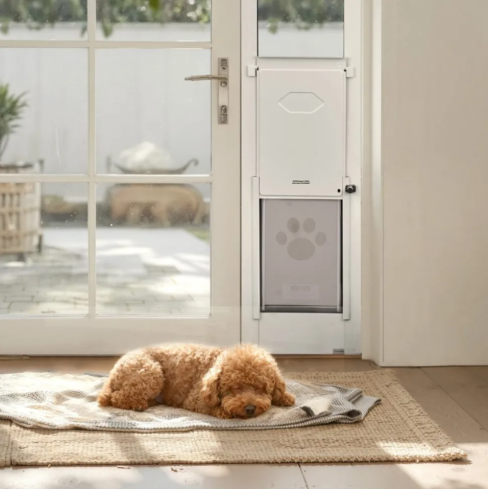 VEVOR Dog Door for Sliding Glass Door, 91 to 96 in Adjustable Height, Aluminum Alloy Frame with Metal Rotating Hinges, Lock Design, 8 1/4 x 12 1/4 in Flap, Sliding Glass Pet Door for Renters