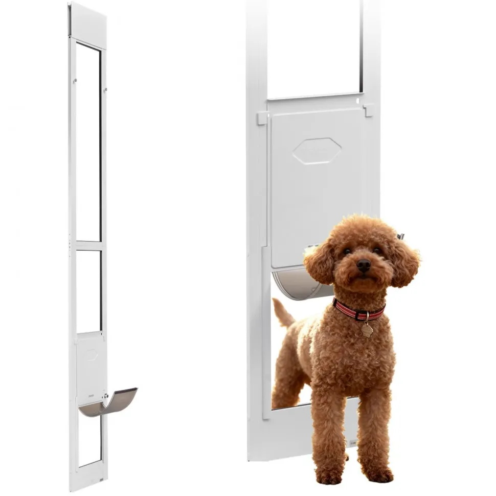 VEVOR Dog Door for Sliding Glass Door, 91 to 96 in Adjustable Height, Aluminum Alloy Frame with Metal Rotating Hinges, Lock Design, 8 1/4 x 12 1/4 in Flap, Sliding Glass Pet Door for Renters