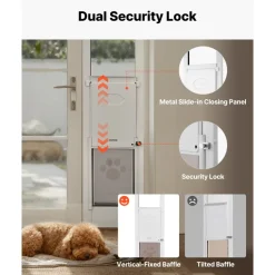 VEVOR Dog Door for Sliding Glass Door, 91 to 96 in Adjustable Height, Aluminum Alloy Frame with Metal Rotating Hinges, Lock Design, 8 1/4 x 12 1/4 in Flap, Sliding Glass Pet Door for Renters