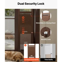 VEVOR Dog Door for Sliding Glass Door, 75 7/8 to 80 11/16 in Adjustable Height, Aluminum Alloy Frame with Rotating Hinges, Lock Design, 13 5/8 x 23 5/8 in Flap, Sliding Glass Pet Door for Renters