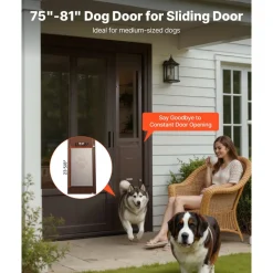 VEVOR Dog Door for Sliding Glass Door, 75 7/8 to 80 11/16 in Adjustable Height, Aluminum Alloy Frame with Rotating Hinges, Lock Design, 13 5/8 x 23 5/8 in Flap, Sliding Glass Pet Door for Renters