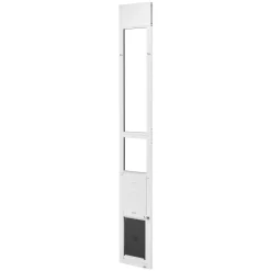 VEVOR Dog Door for Sliding Glass Door, 75 7/8" to 80 11/16" Adjustable Height, Aluminum Alloy Frame with Flap, Rotating Hinge, Lock Design, for Medium-Sized Dogs, Sliding Glass Pet Doors for Renters
