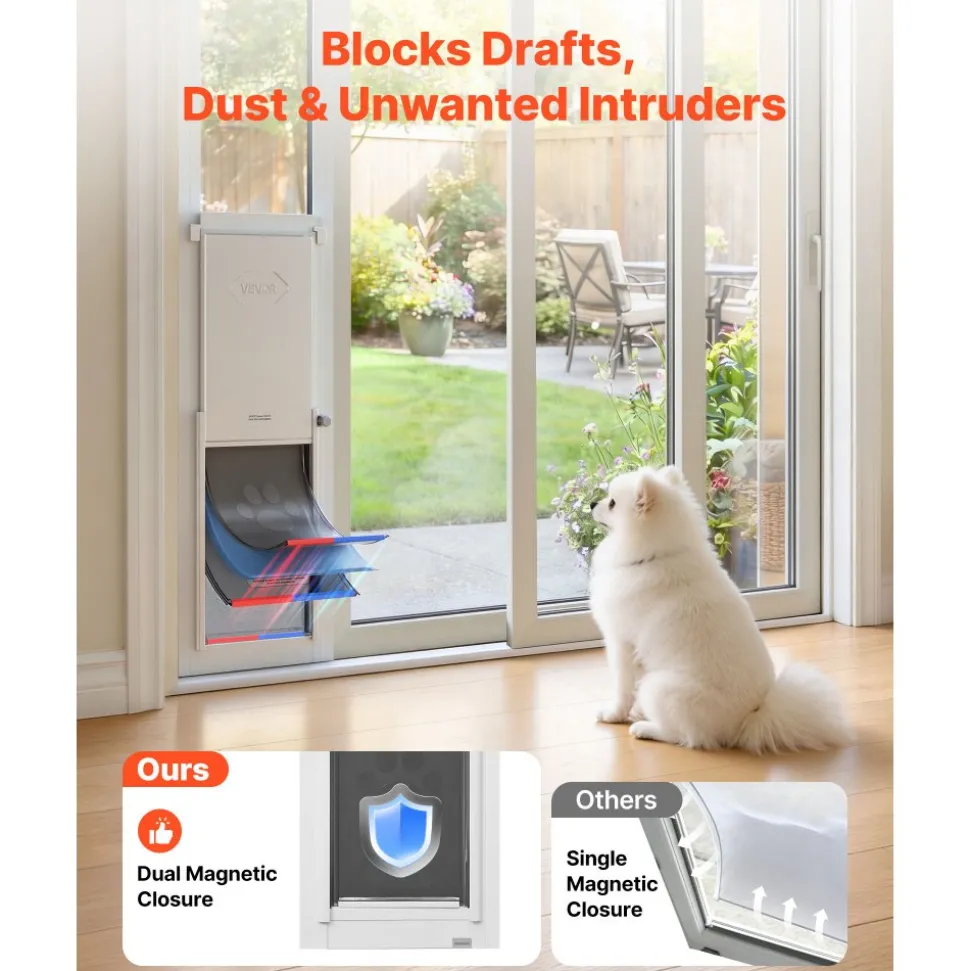 VEVOR Dog Door for Sliding Glass Door, 75 7/8" to 80 11/16" Adjustable Height, Aluminum Alloy Frame with Flap, Rotating Hinge, Lock Design, for Medium-Sized Dogs, Sliding Glass Pet Doors for Renters