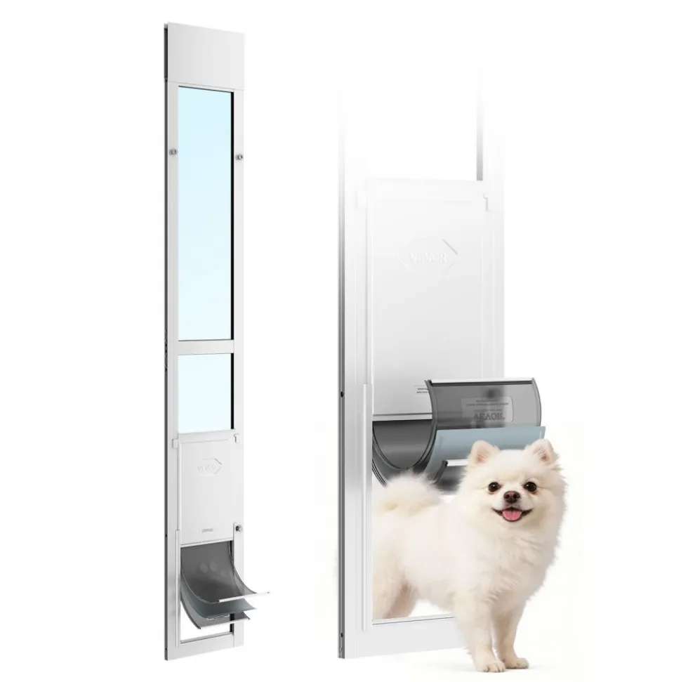 VEVOR Dog Door for Sliding Glass Door, 75 7/8" to 80 11/16" Adjustable Height, Aluminum Alloy Frame with Flap, Rotating Hinge, Lock Design, for Medium-Sized Dogs, Sliding Glass Pet Doors for Renters